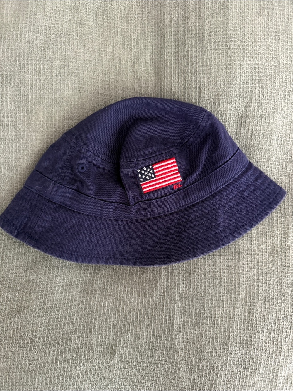 Ralph Lauren Navy Cotton Bucket Hat with Flag Accent
